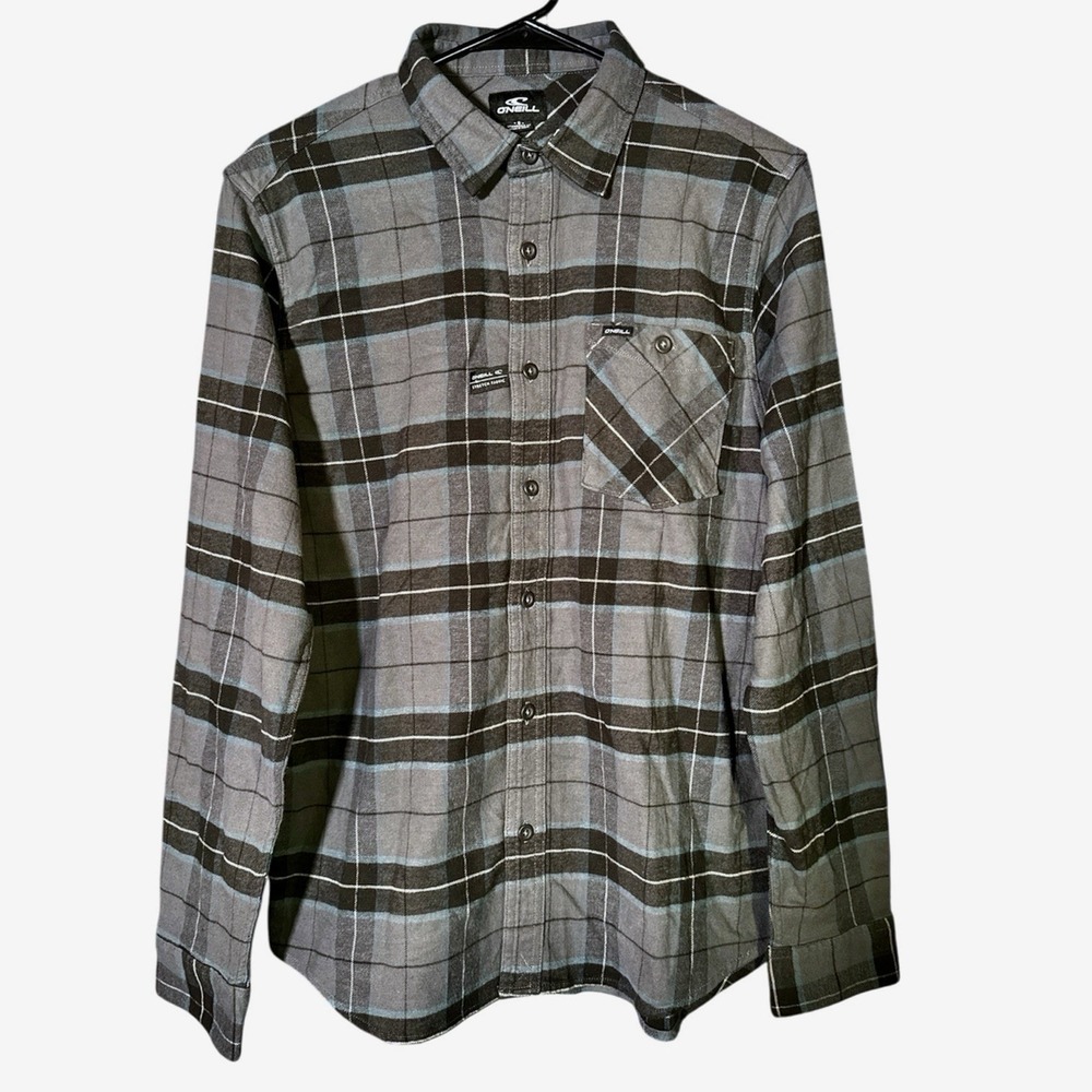 O'Neill Men's S Blk Plaid Stretch Flannel‎ Shirt | Rugged Outdoor Camping Grunge